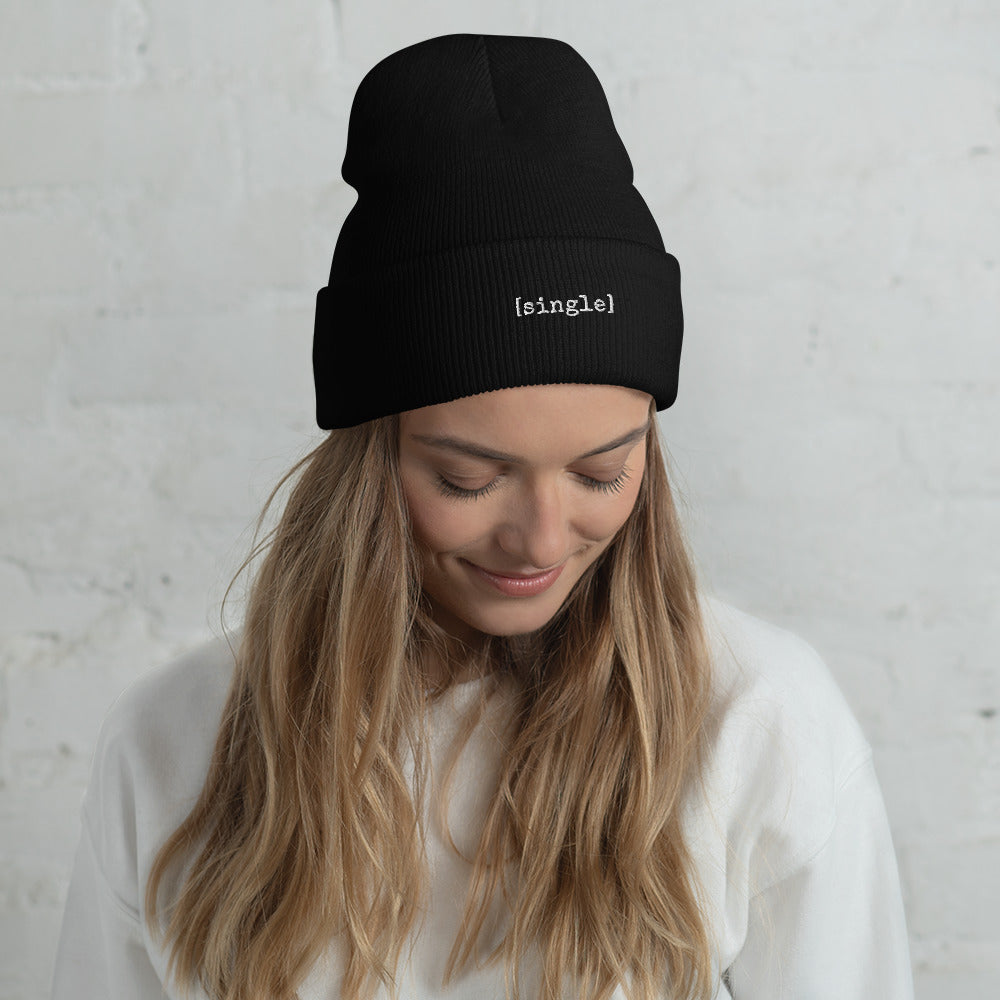 The [single] Project - White Embroidery / Cuffed Beanie