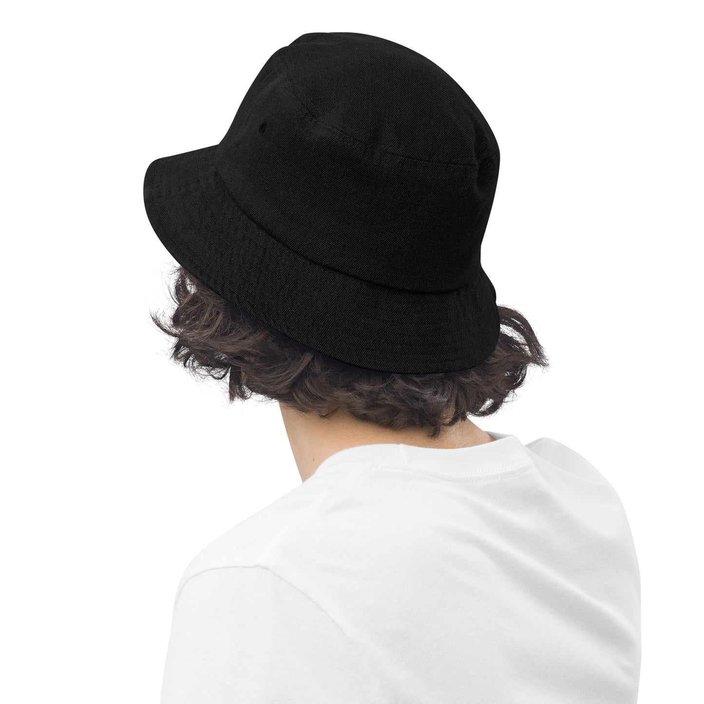 The [single] Project - White Embroidery / Denim Bucket Hat