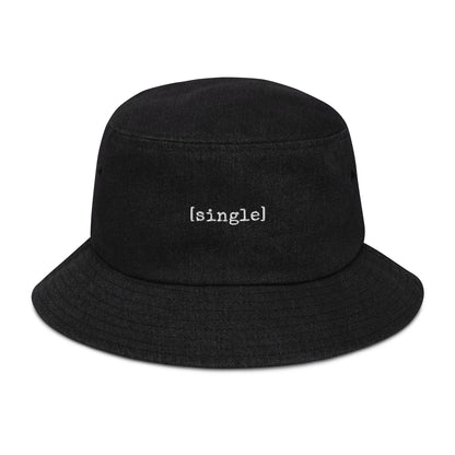 The [single] Project - White Embroidery / Denim Bucket Hat