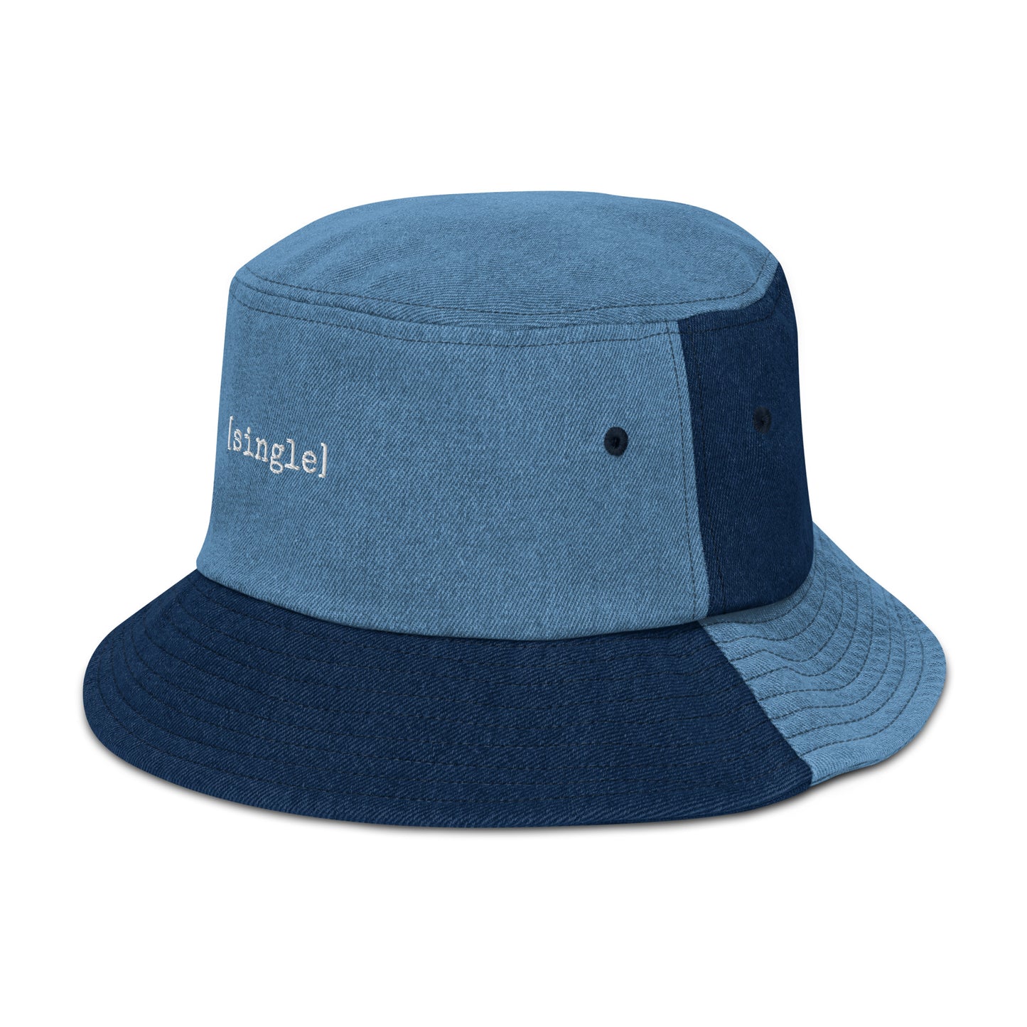 The [single] Project - White Embroidery / Denim Bucket Hat