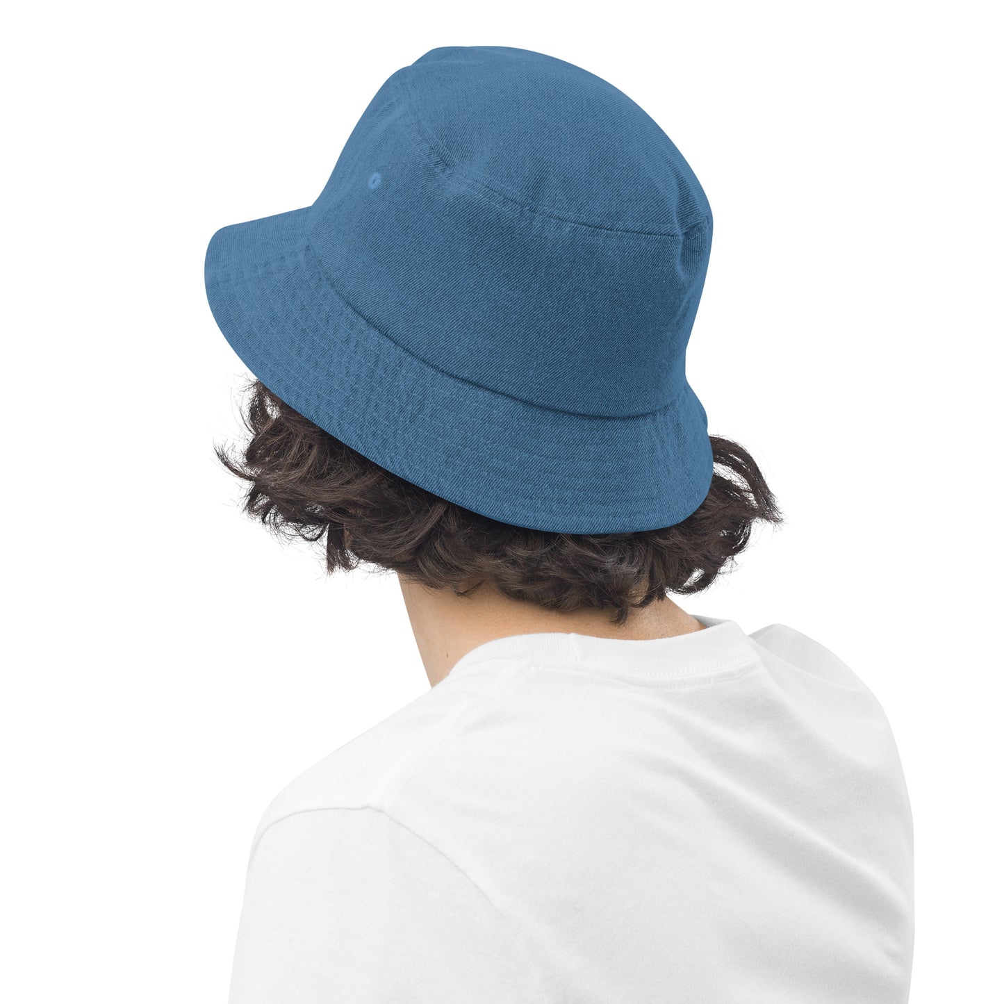 The [single] Project - White Embroidery / Denim Bucket Hat