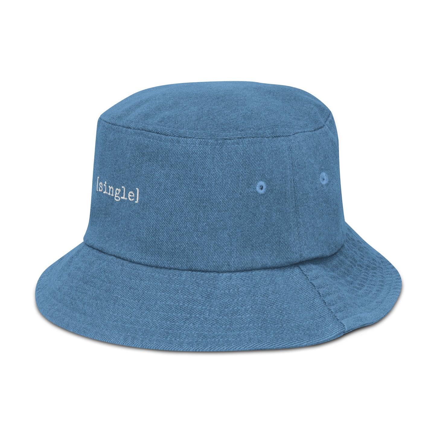 The [single] Project - White Embroidery / Denim Bucket Hat