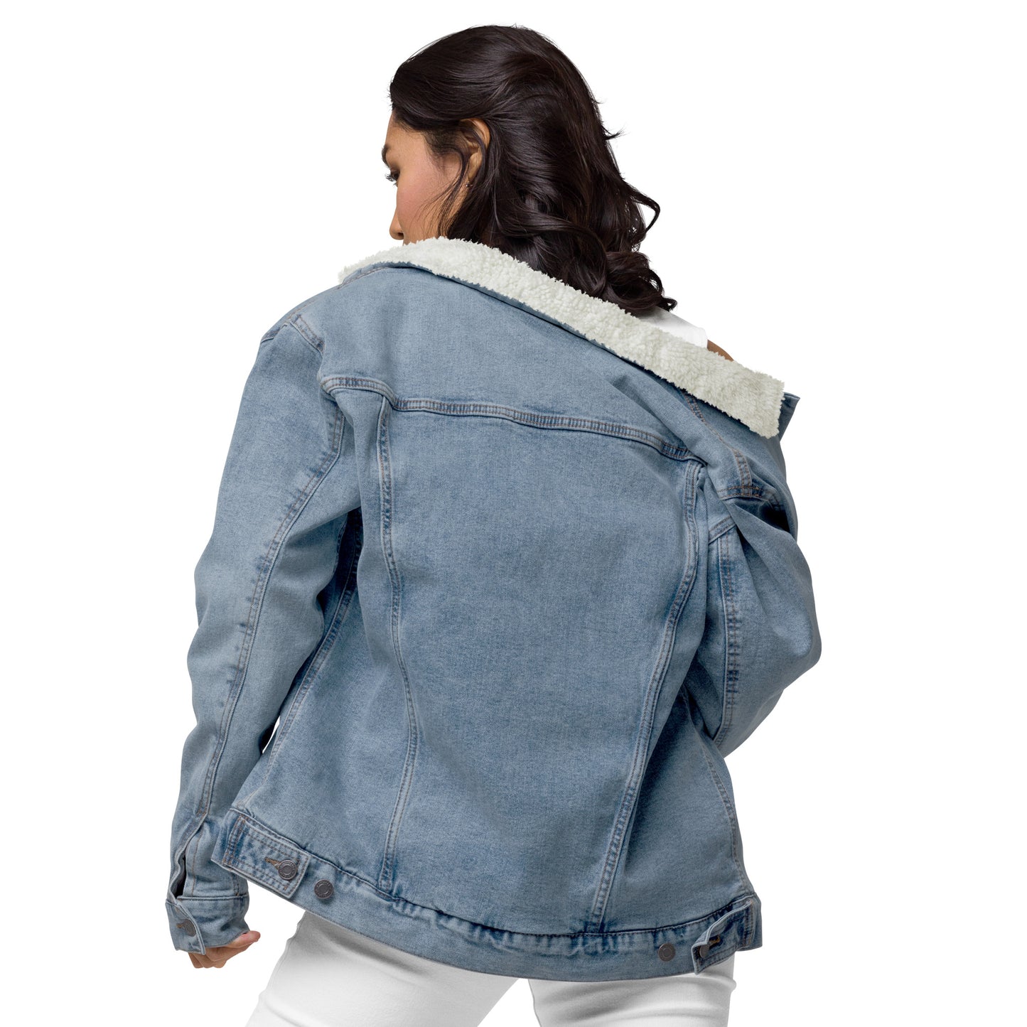 The [single] Project - White Embroidery / Unisex Denim Sherpa Jacket